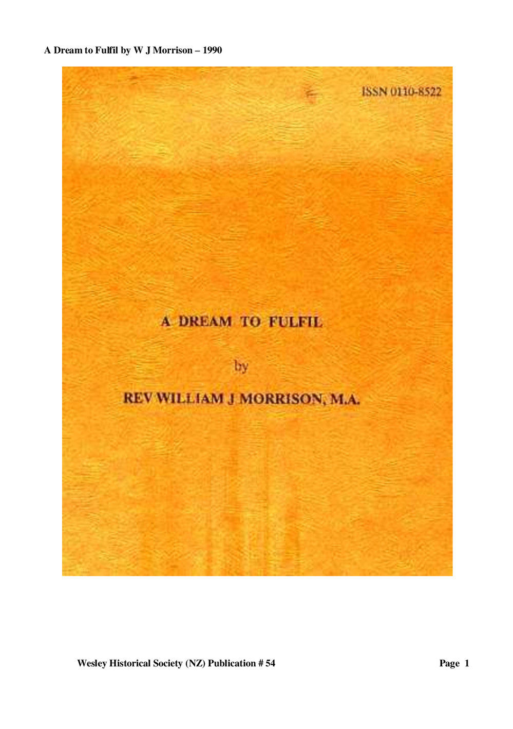 54 A Dream to Fulfil - Wesley Historical Society Proceedings