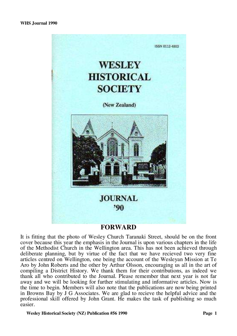 56 Journal 1990 - Wesley Historical Society Proceedings
