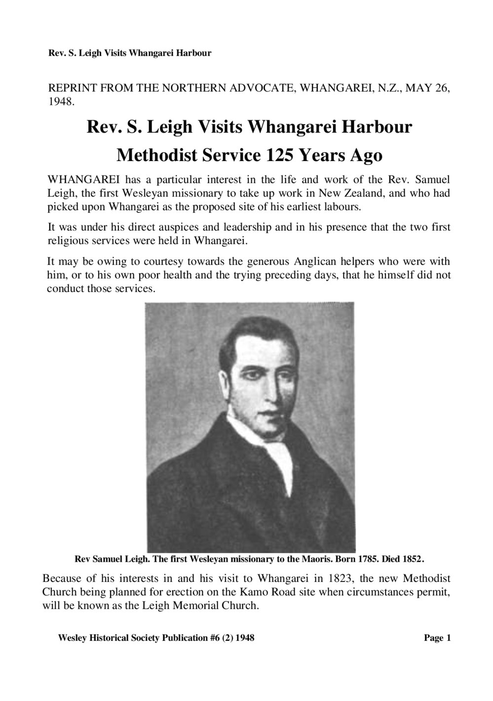 6 (2) Leigh visits Whangarei in 1823 - Wesley Historical Society Proceedings