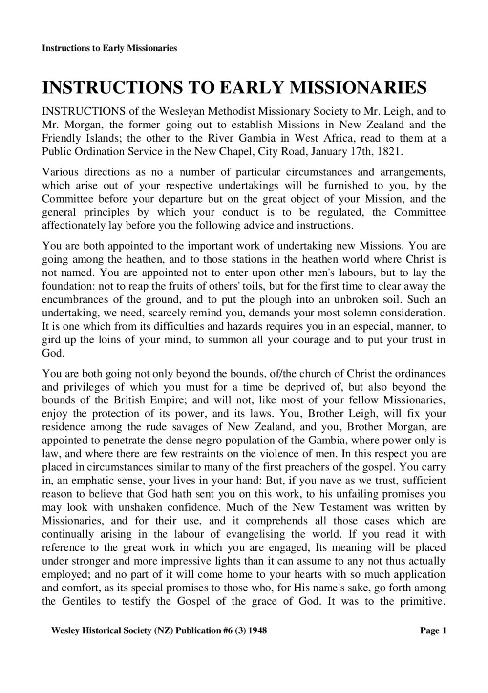 6 (3) INSTRUCTIONS of the Wesleyan - Wesley Historical Society Proceedings