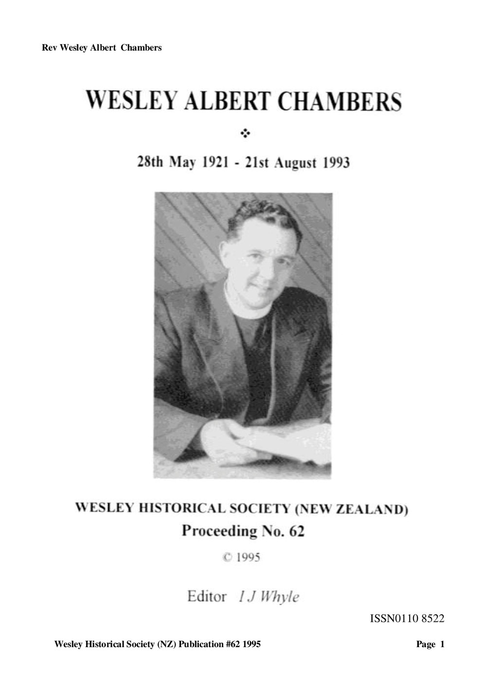 62 Rev Wesley Albert Chambers - Wesley Historical Society Proceedings