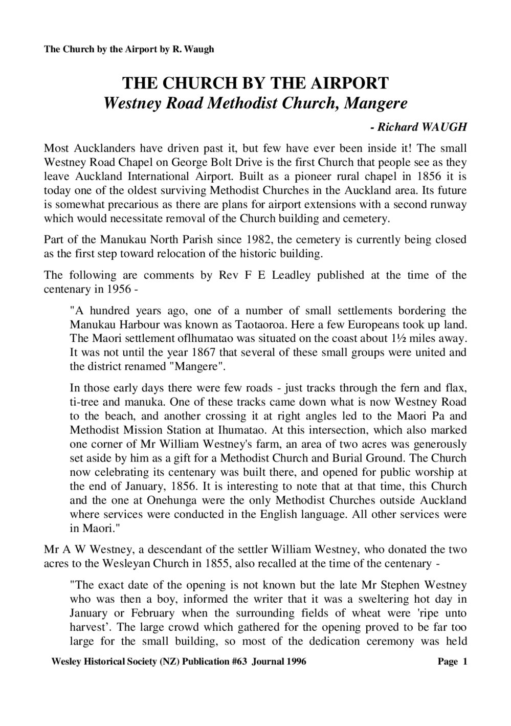 63 (4) The Church by the Airport - Wesley Historical Society Proceedings