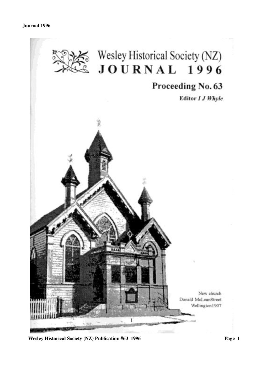63 Journal 1996 - Wesley Historical Society Proceedings