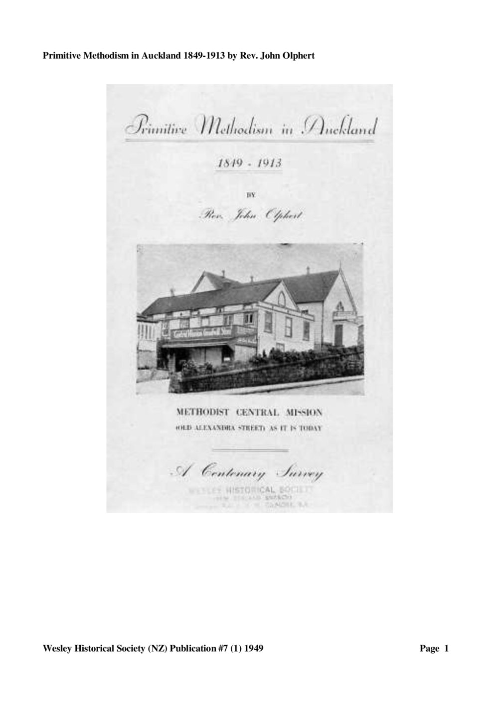 7 (1) PRIMITIVEMETHODISM IN AUCKLAND - Wesley Historical Society Proceedings