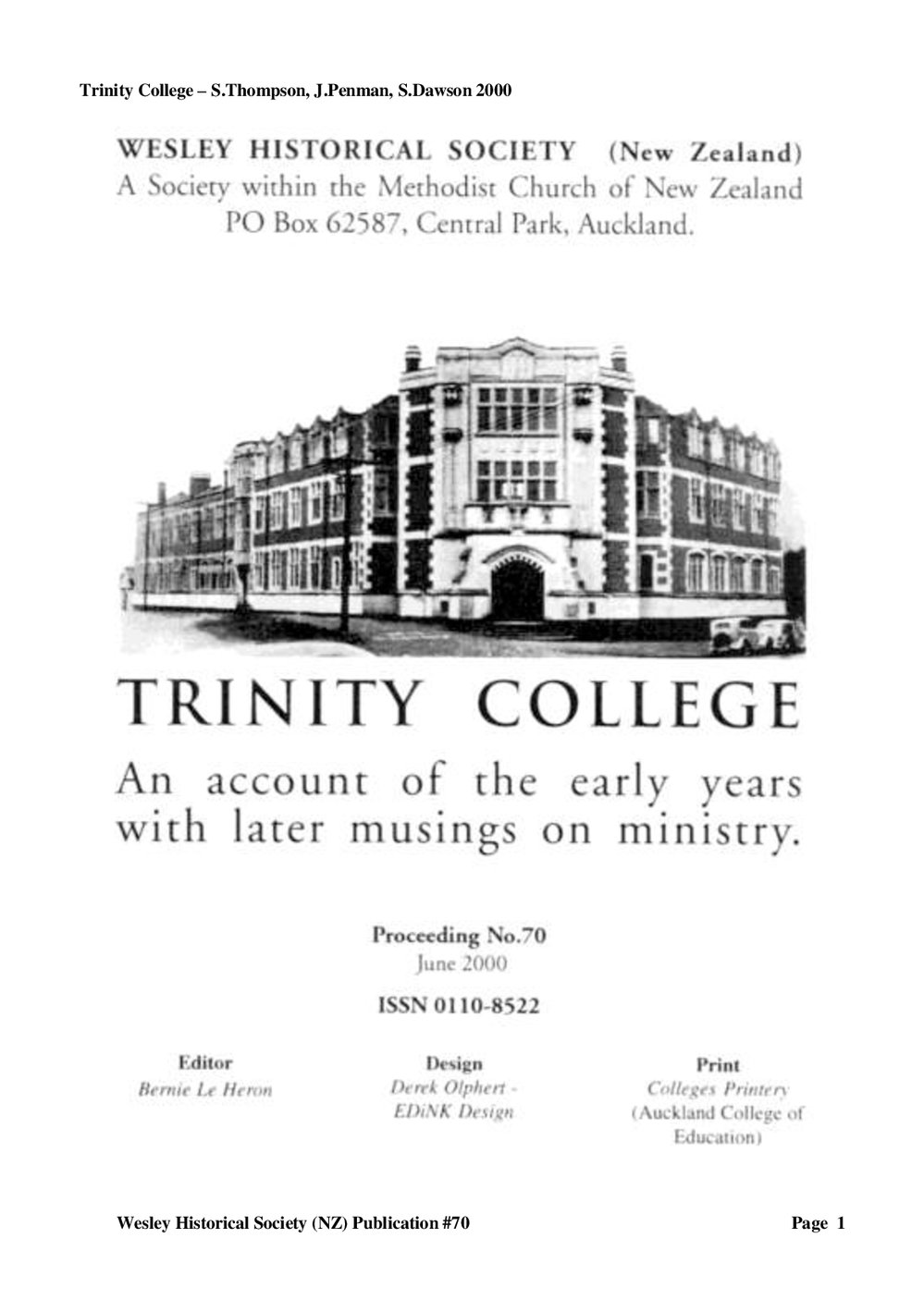 70 Trinity College - Wesley Historical Society Proceedings