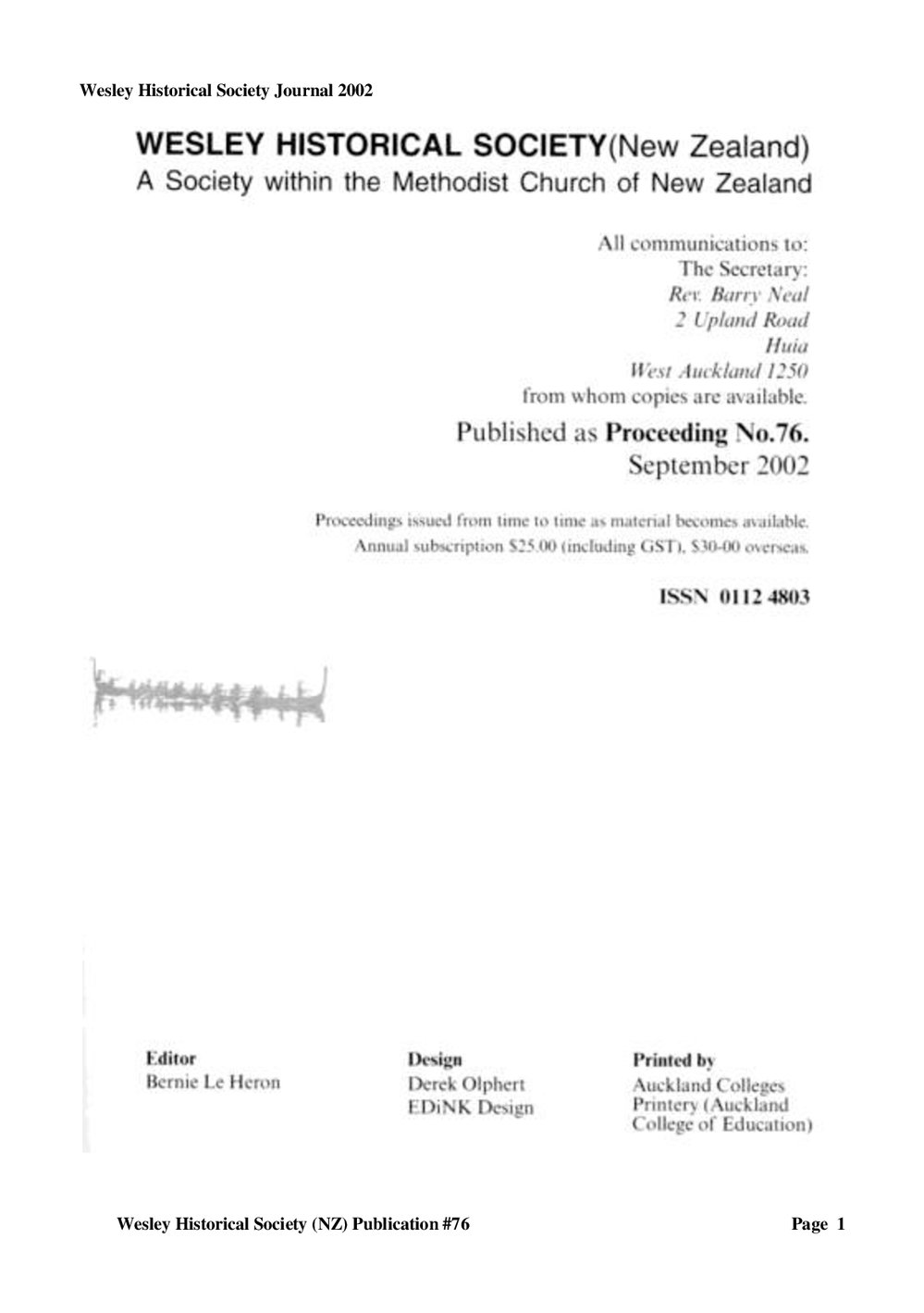 76 Journal 2002 - Wesley Historical Society Proceedings