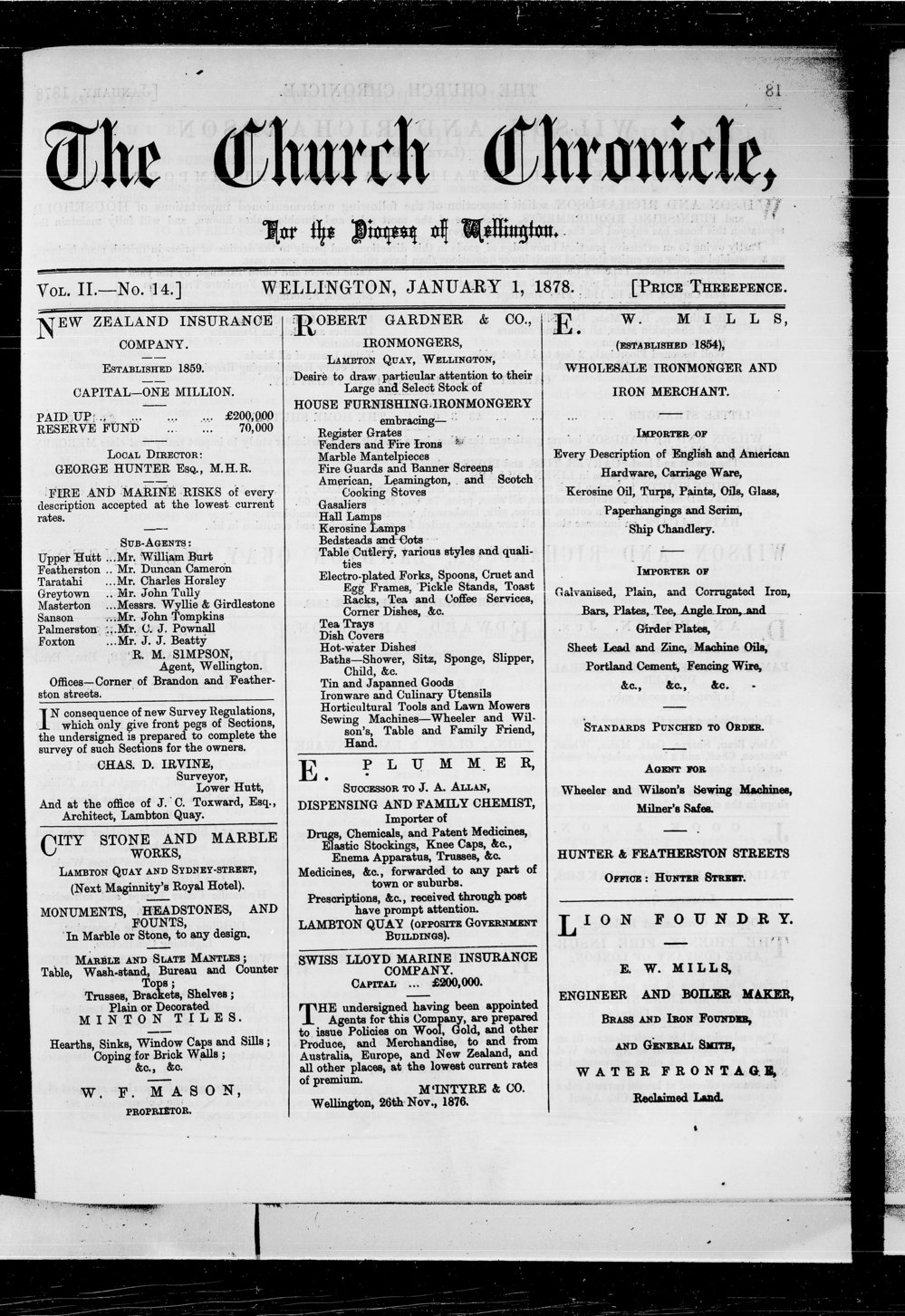 The Church Chronicle, Wellington: 1st January 1878