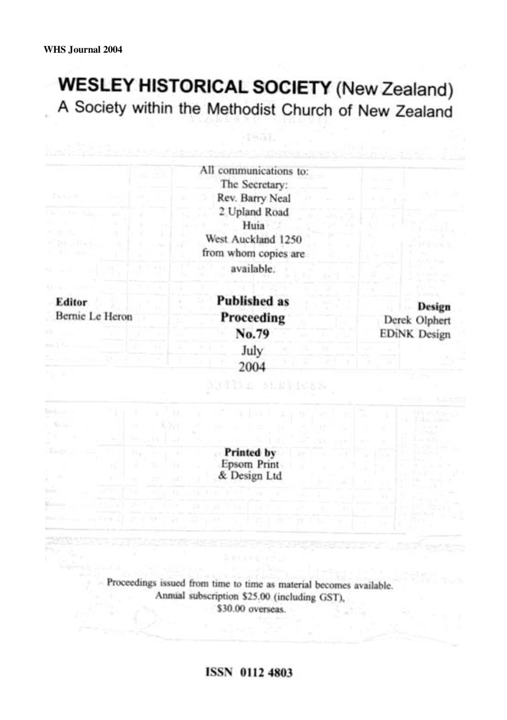79 Journal 2004 - Wesley Historical Society Proceedings