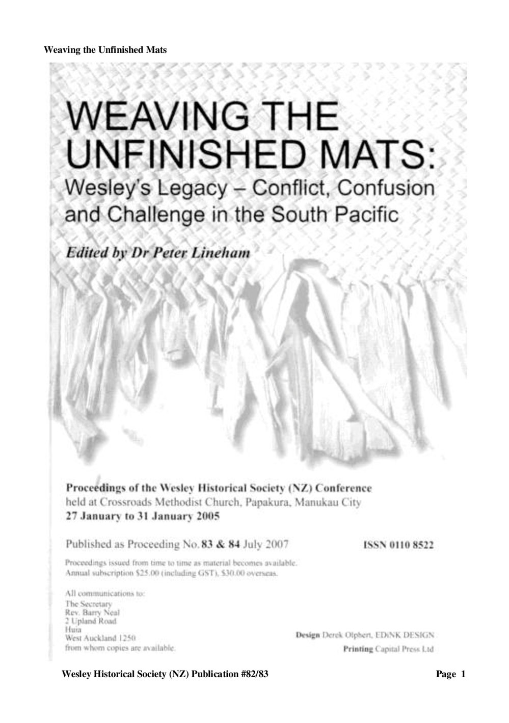 83-84 Weaving the Unfinished Mats - Wesley Historical Society Proceedings