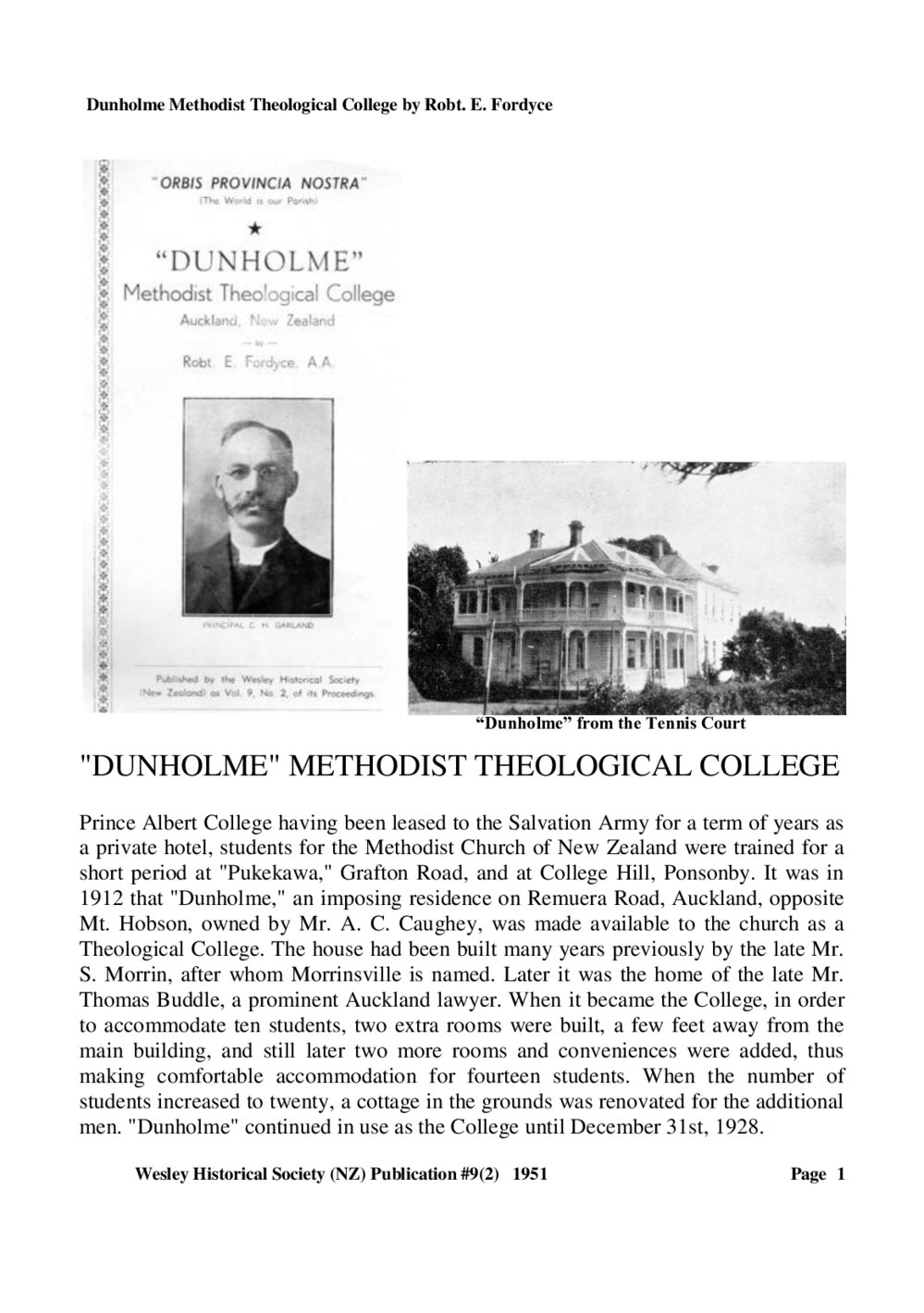 '9 (2) DUNHOLME - Wesley Historical Society Proceedings
