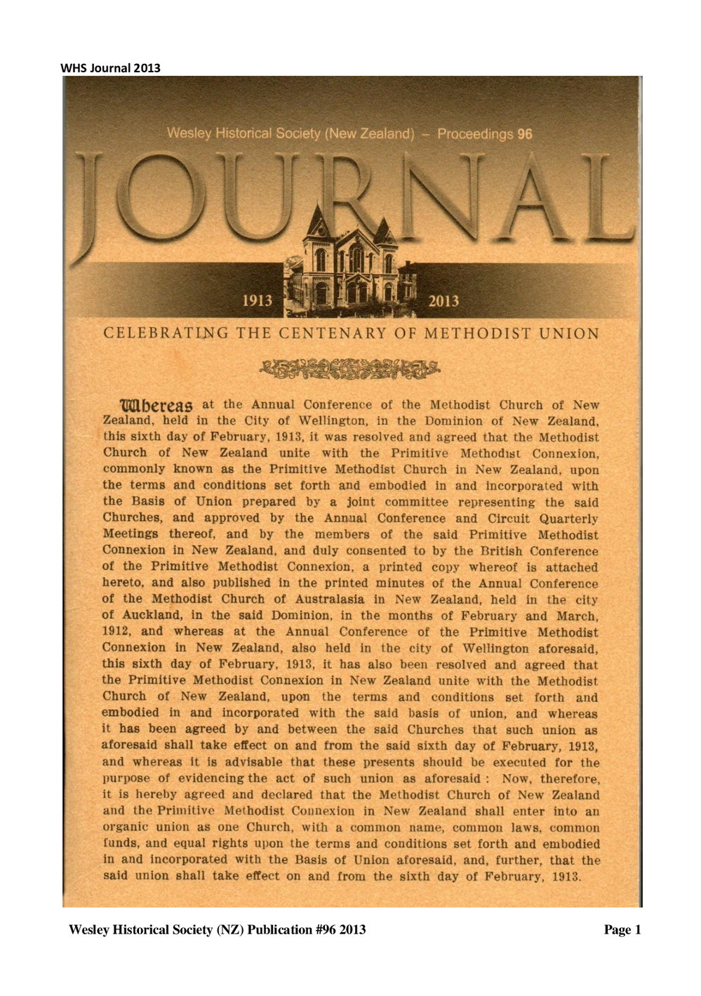 '96 Journal 2013 - Wesley Historical Society Proceedings