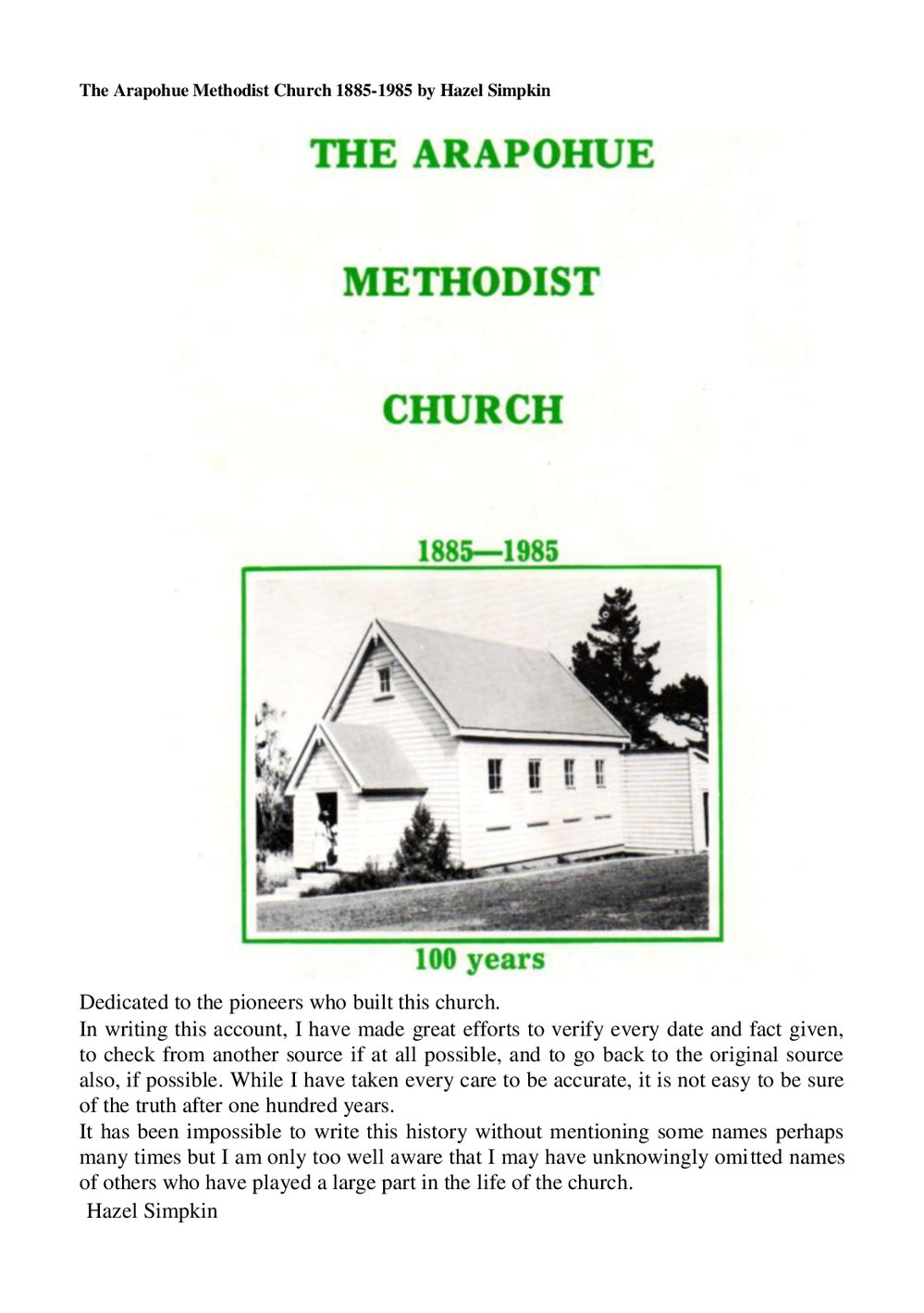 Arapohue - Wesley Historical Society Proceedings