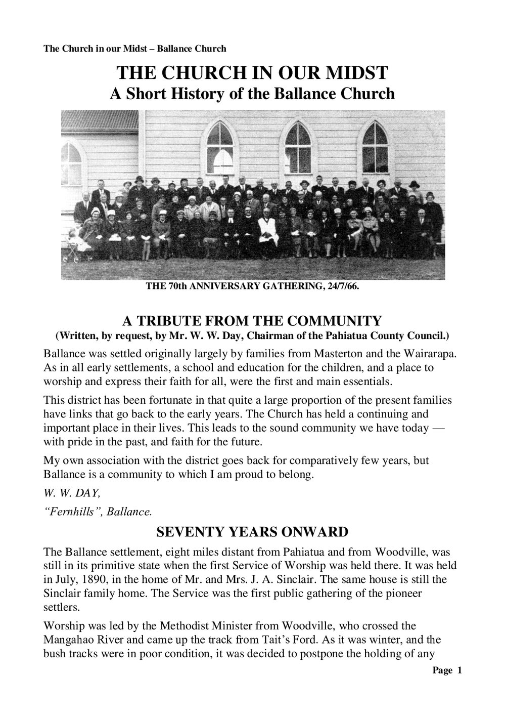 Ballance 70th - Wesley Historical Society Proceedings