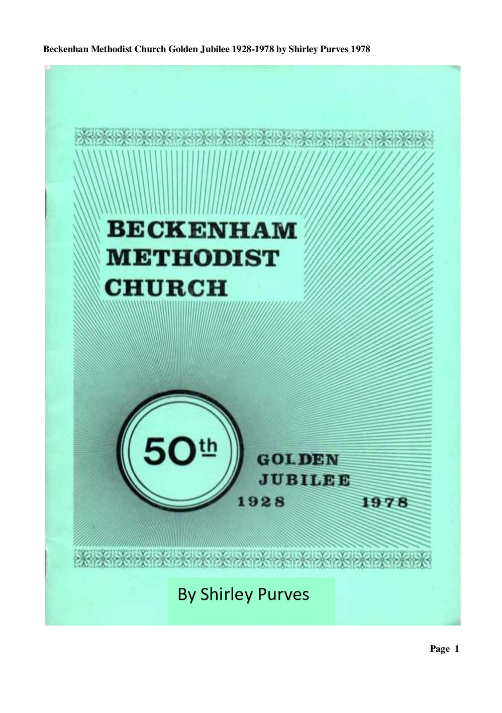 Beckenham 50th - Wesley Historical Society Proceedings