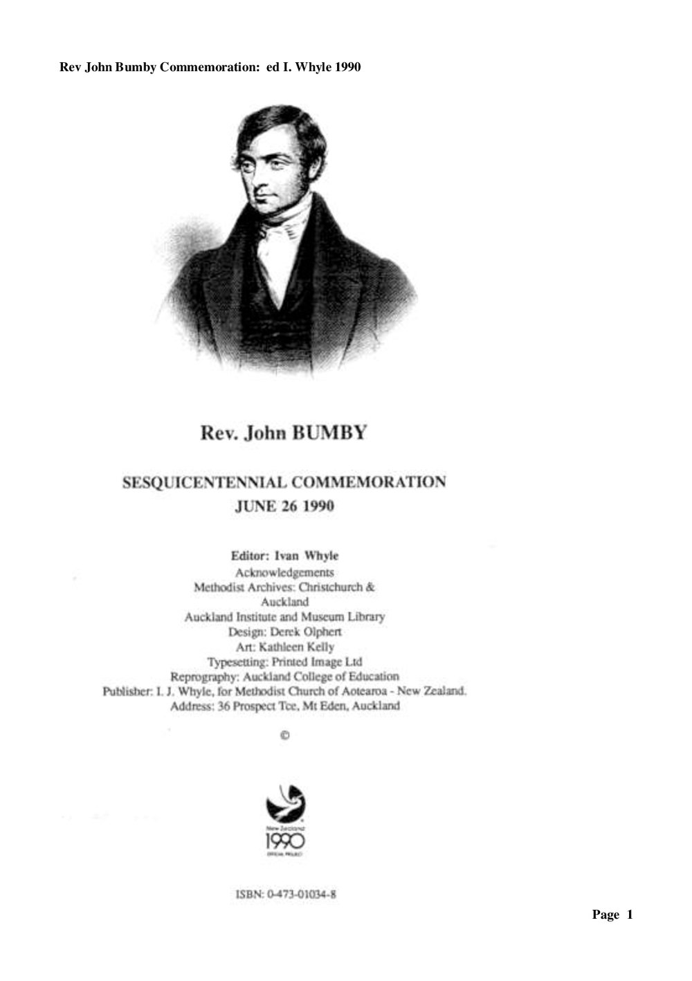 Bumby Commemoration - Wesley Historical Society Proceedings