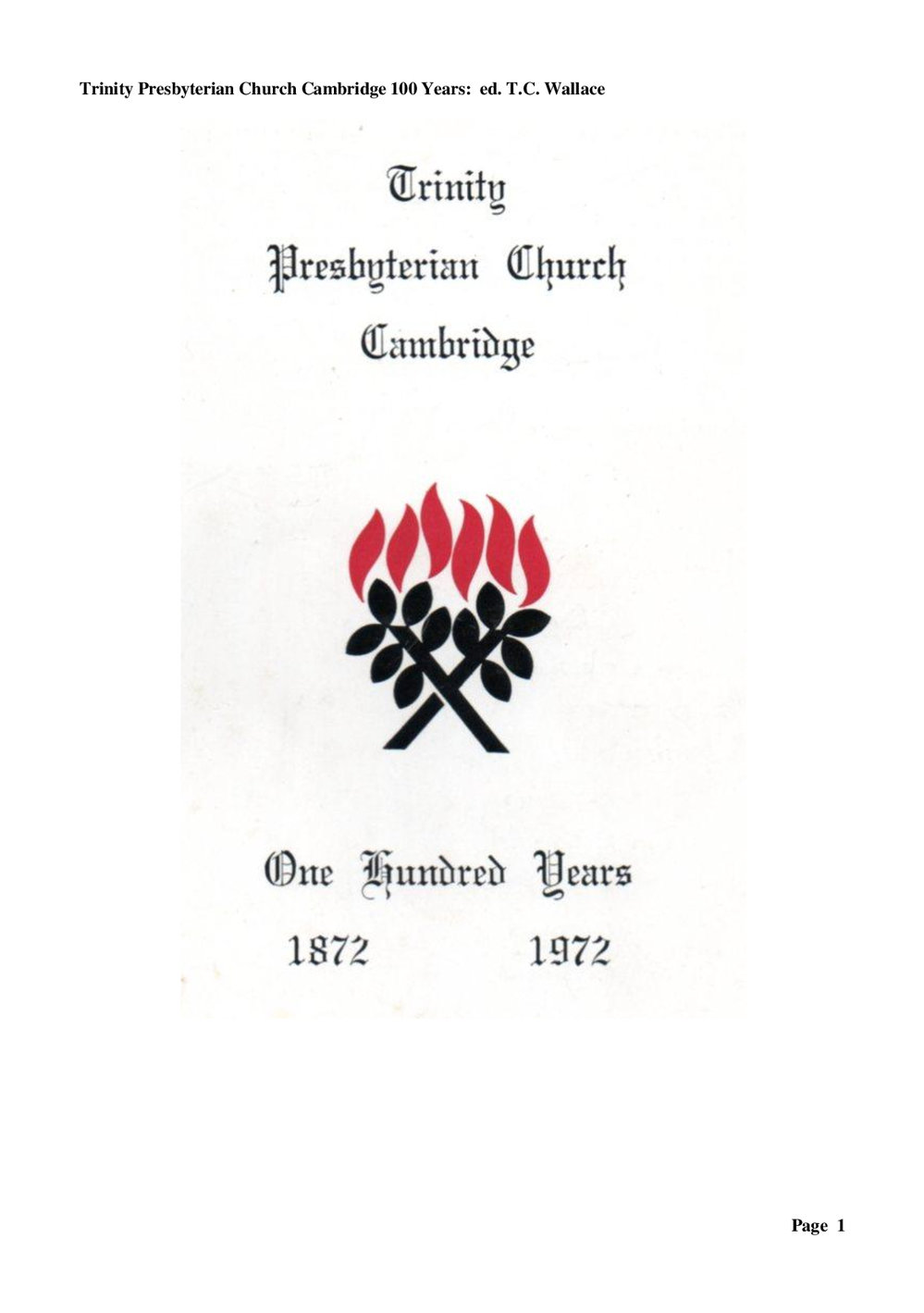 Cambridge Presbyterian 1872-1972 - Wesley Historical Society Proceedings