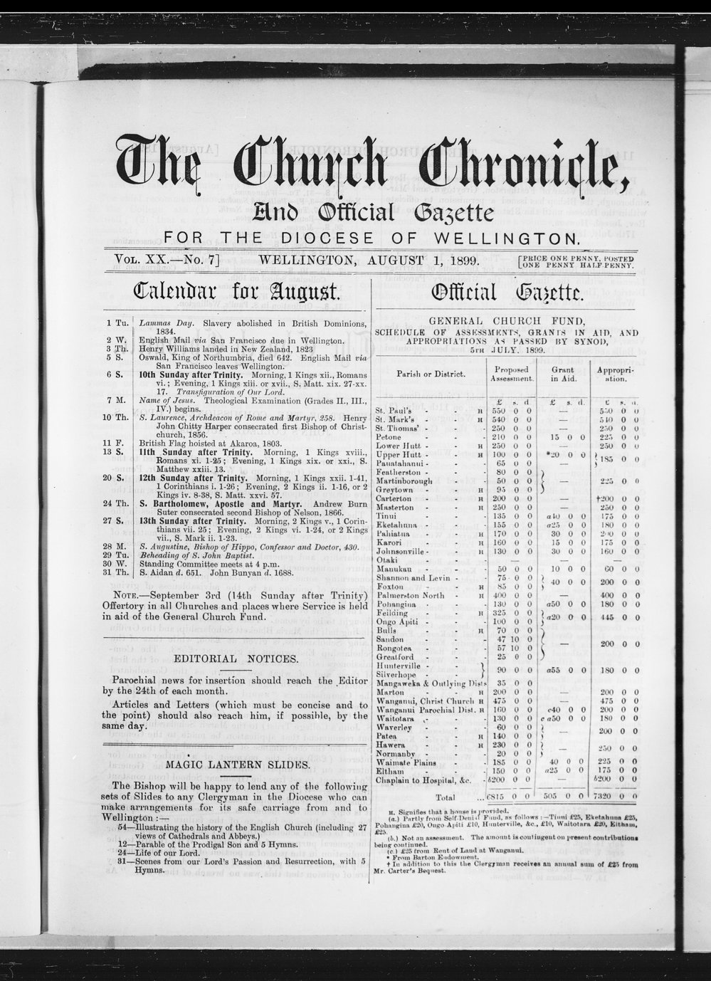 The Church Chronicle, Wellington: 1st August 1899