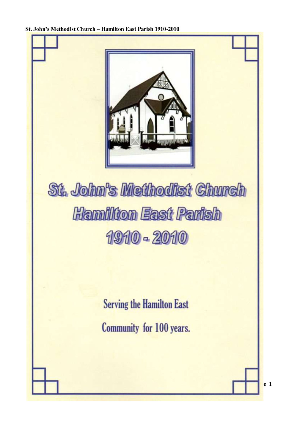 Hamilton East Parish 1910-2010 - Wesley Historical Society Proceedings
