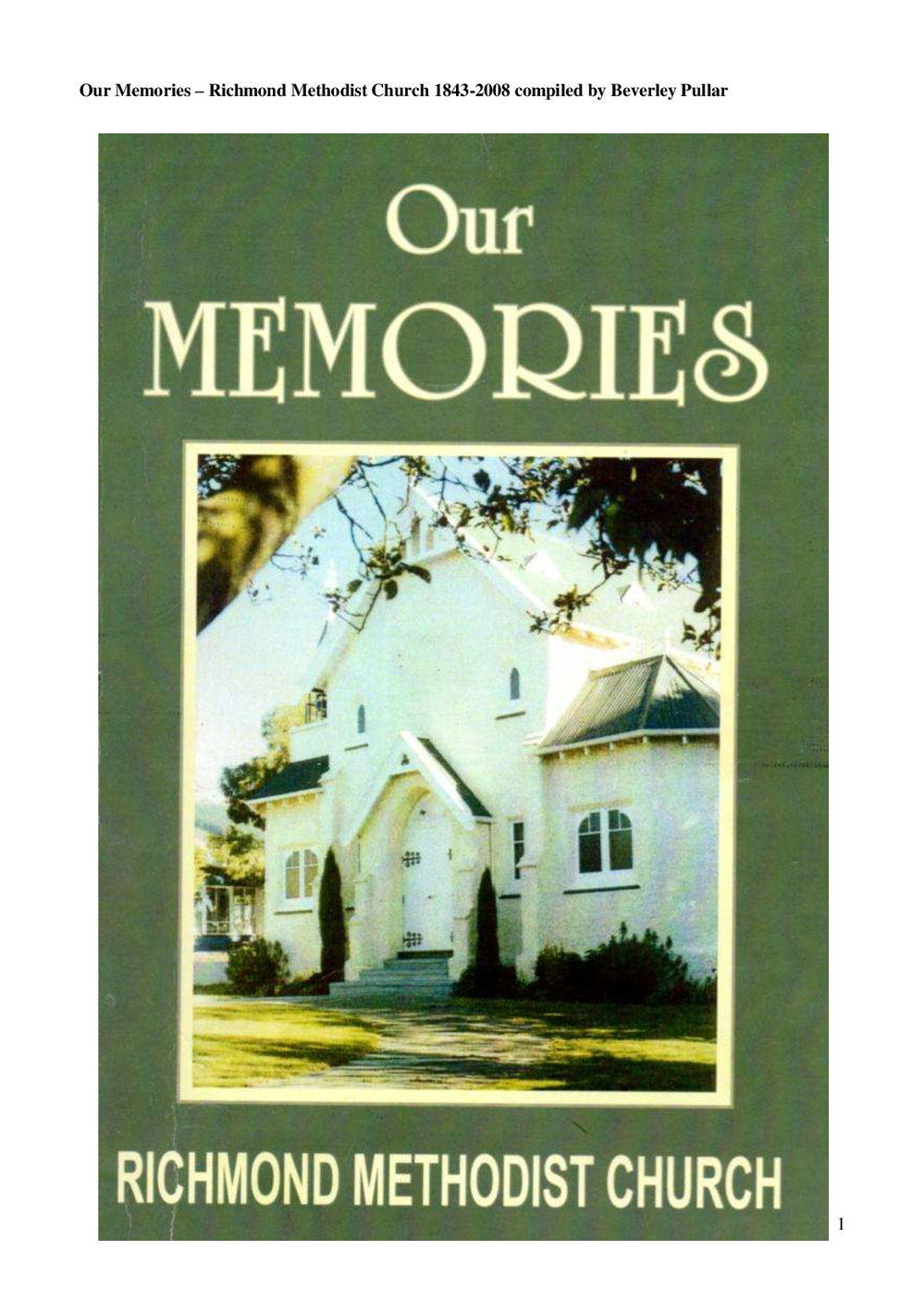 Our Memories  - Richmond - Wesley Historical Society Proceedings