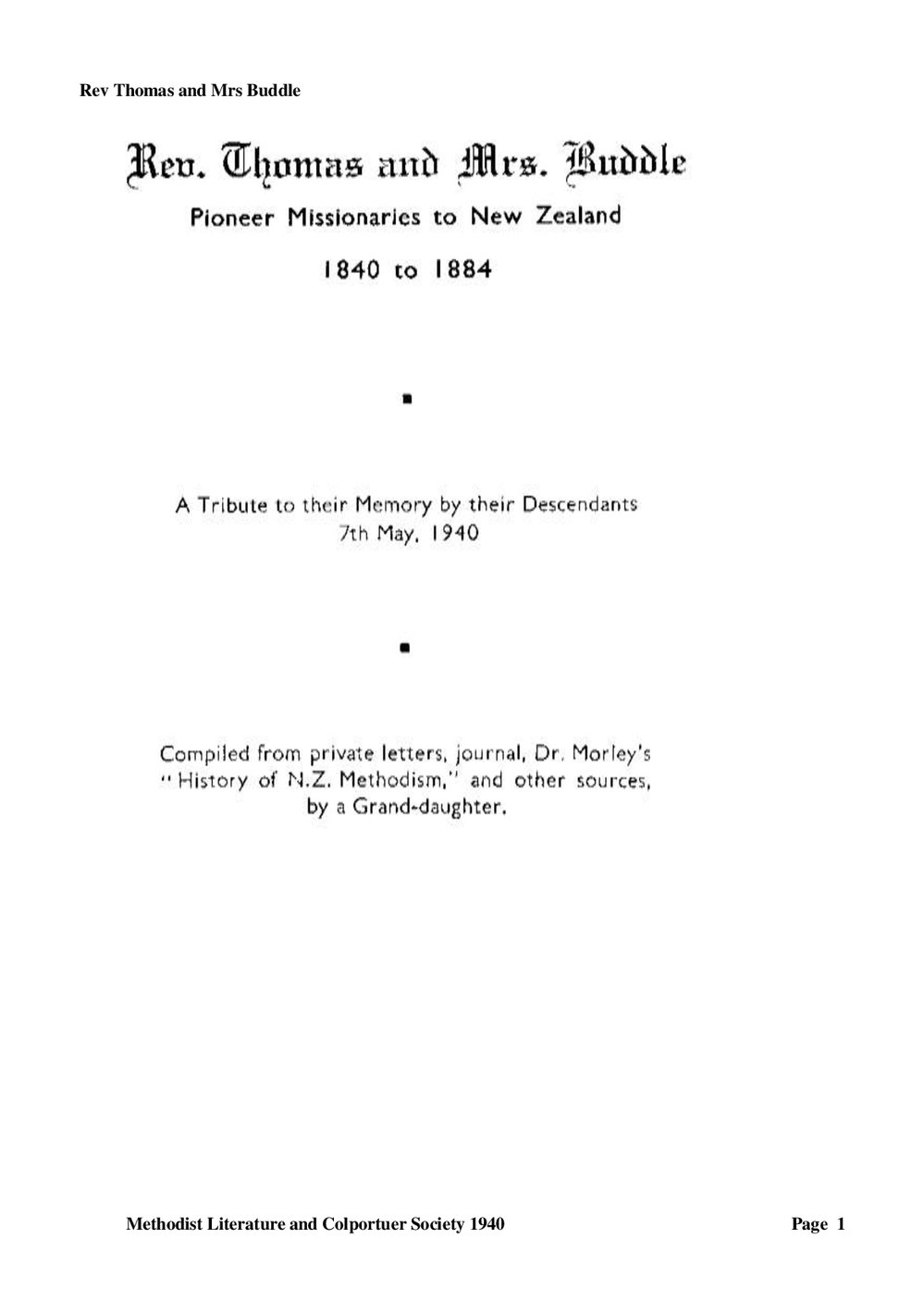 Rev Thomas and Mrs Buddle - Wesley Historical Society Proceedings