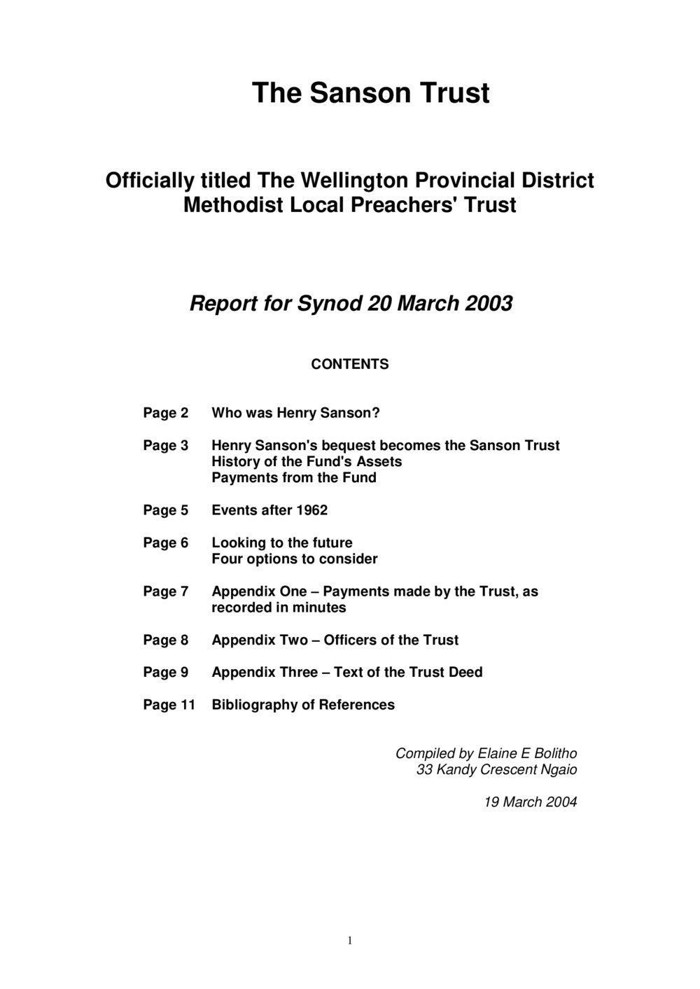 Sanson Trust - Wesley Historical Society Proceedings