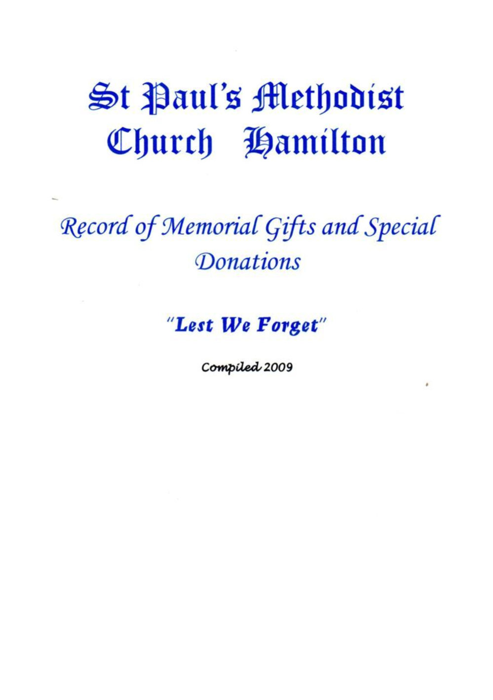 St Pauls Book of Memories - Wesley Historical Society Proceedings