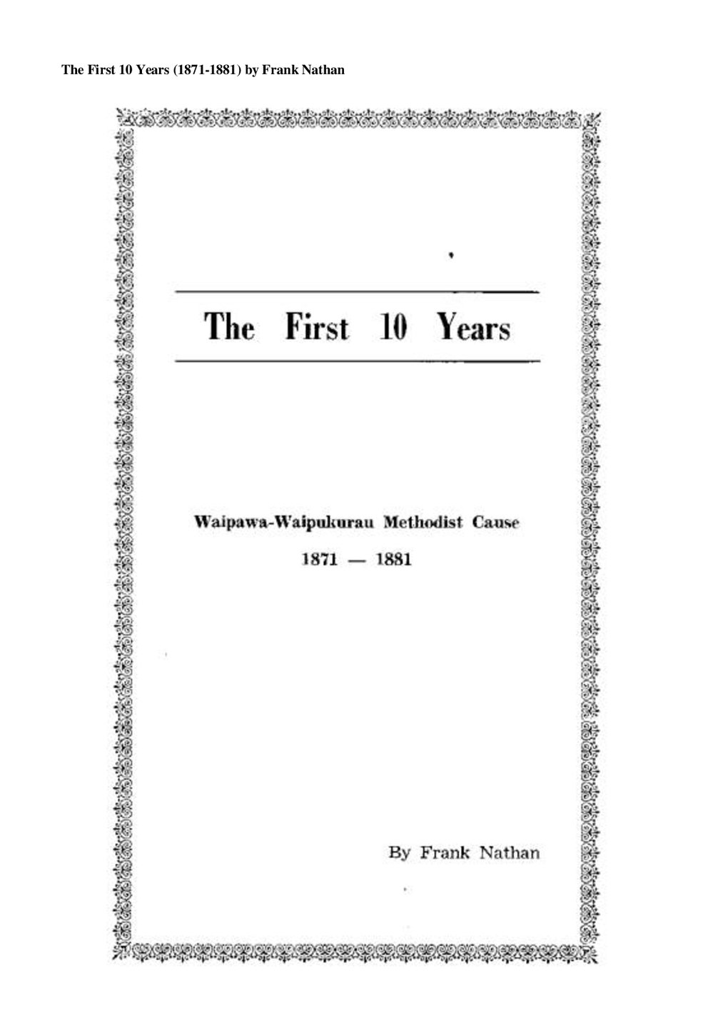 Waipawa 1871-81 - Wesley Historical Society Proceedings