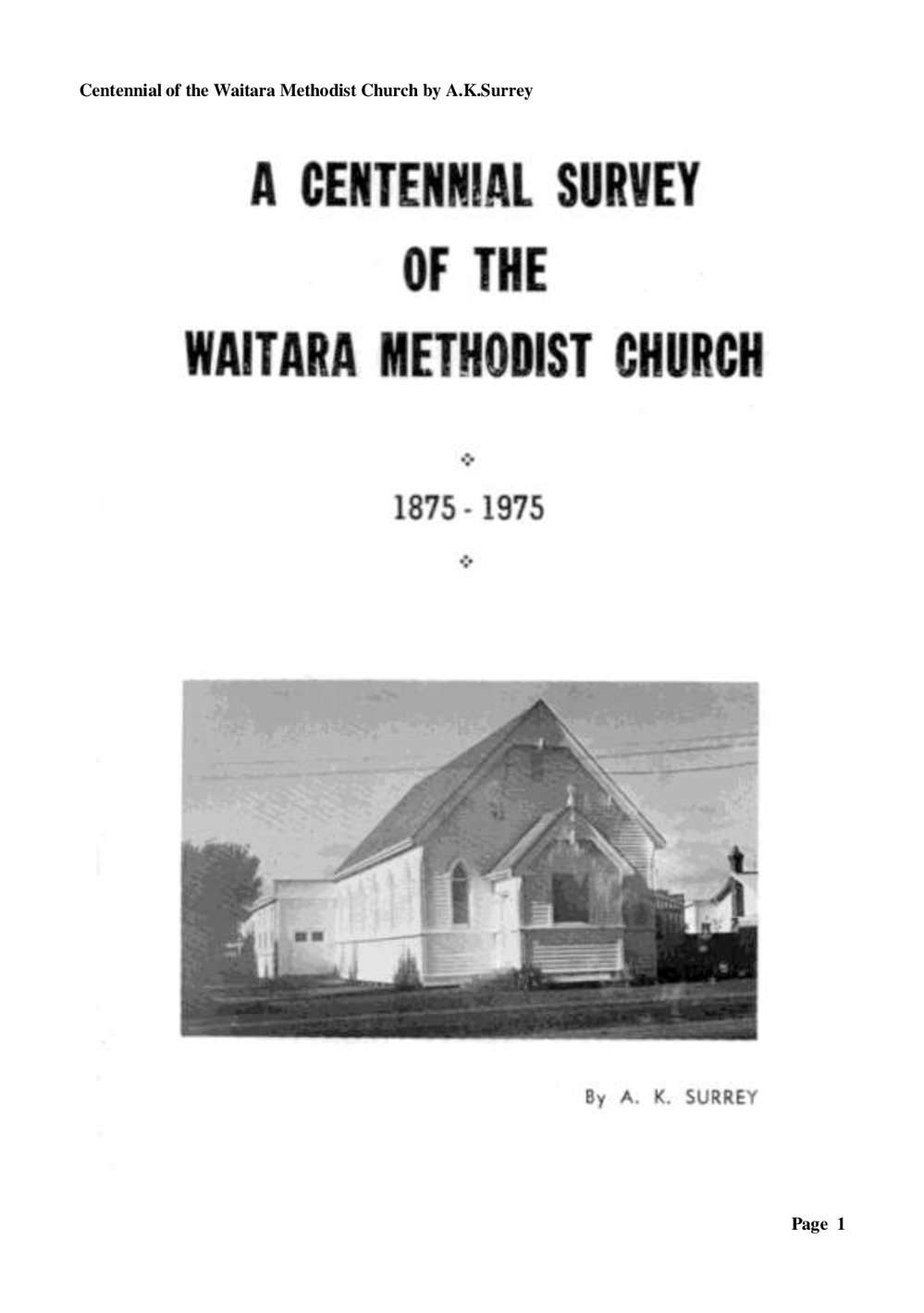 Waitara 100th - Wesley Historical Society Proceedings