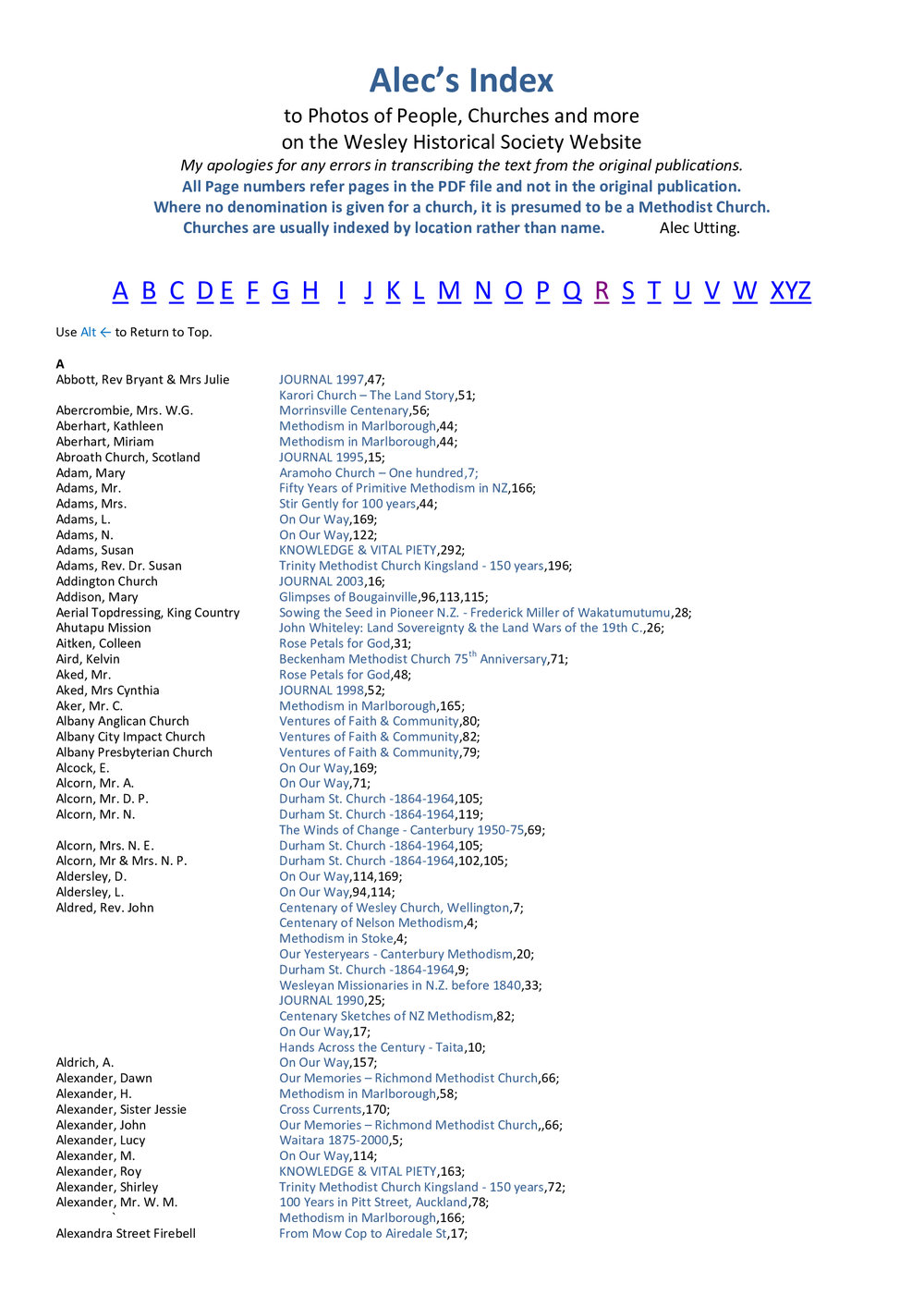 WHS Photo Index - Wesley Historical Society Proceedings