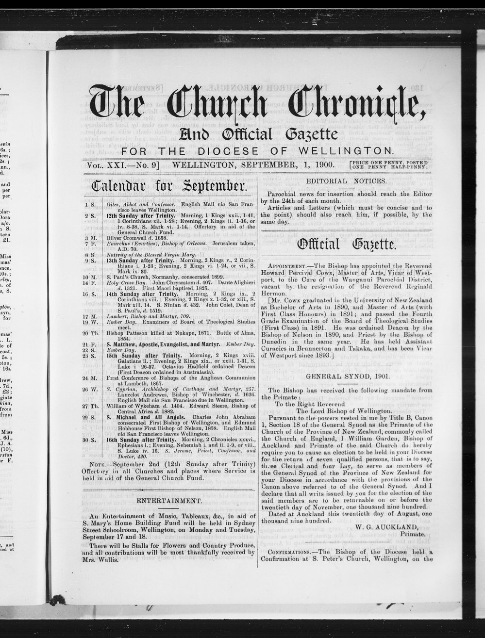 The Church Chronicle, Wellington: 1st September 1900