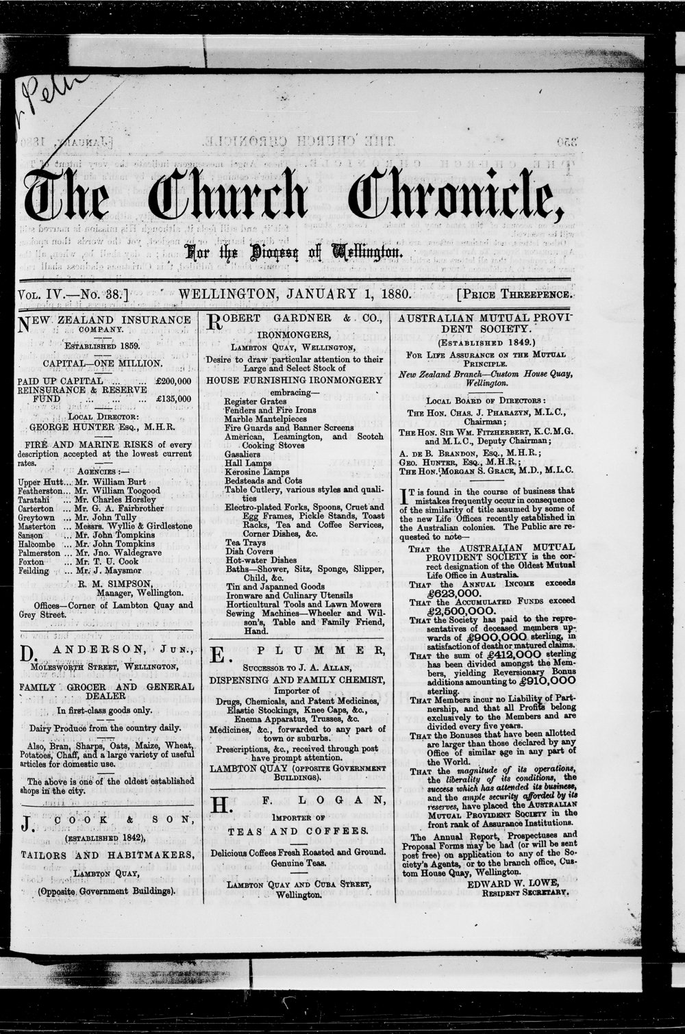 The Church Chronicle, Wellington: 1st January 1880