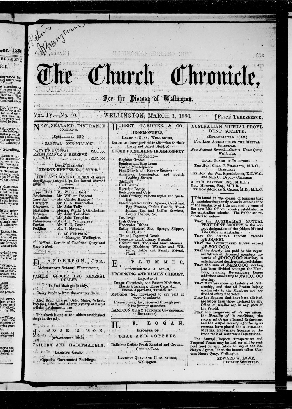 The Church Chronicle, Wellington: 1st March 1880