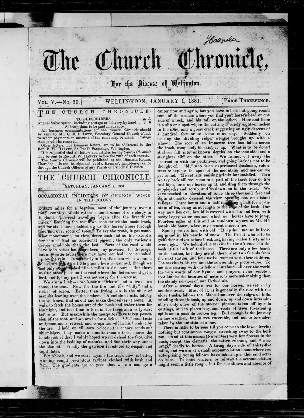 The Church Chronicle, Wellington: 1st January 1881