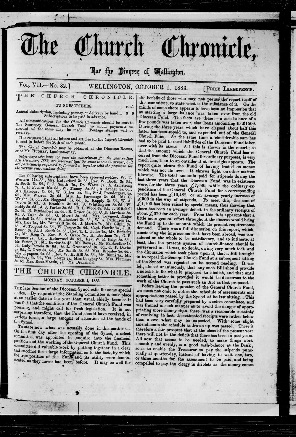 The Church Chronicle, Wellington: 1st October 1883
