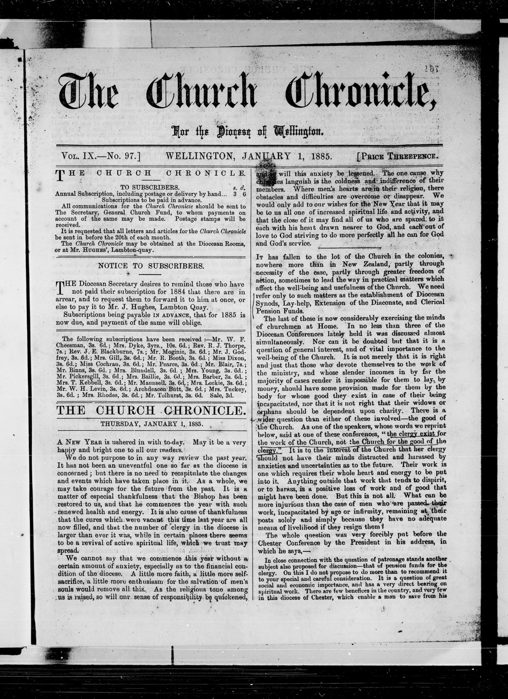 The Church Chronicle, Wellington: 1st January 1885