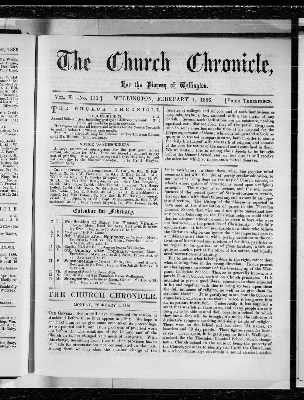The Church Chronicle, Wellington: 1st February 1886