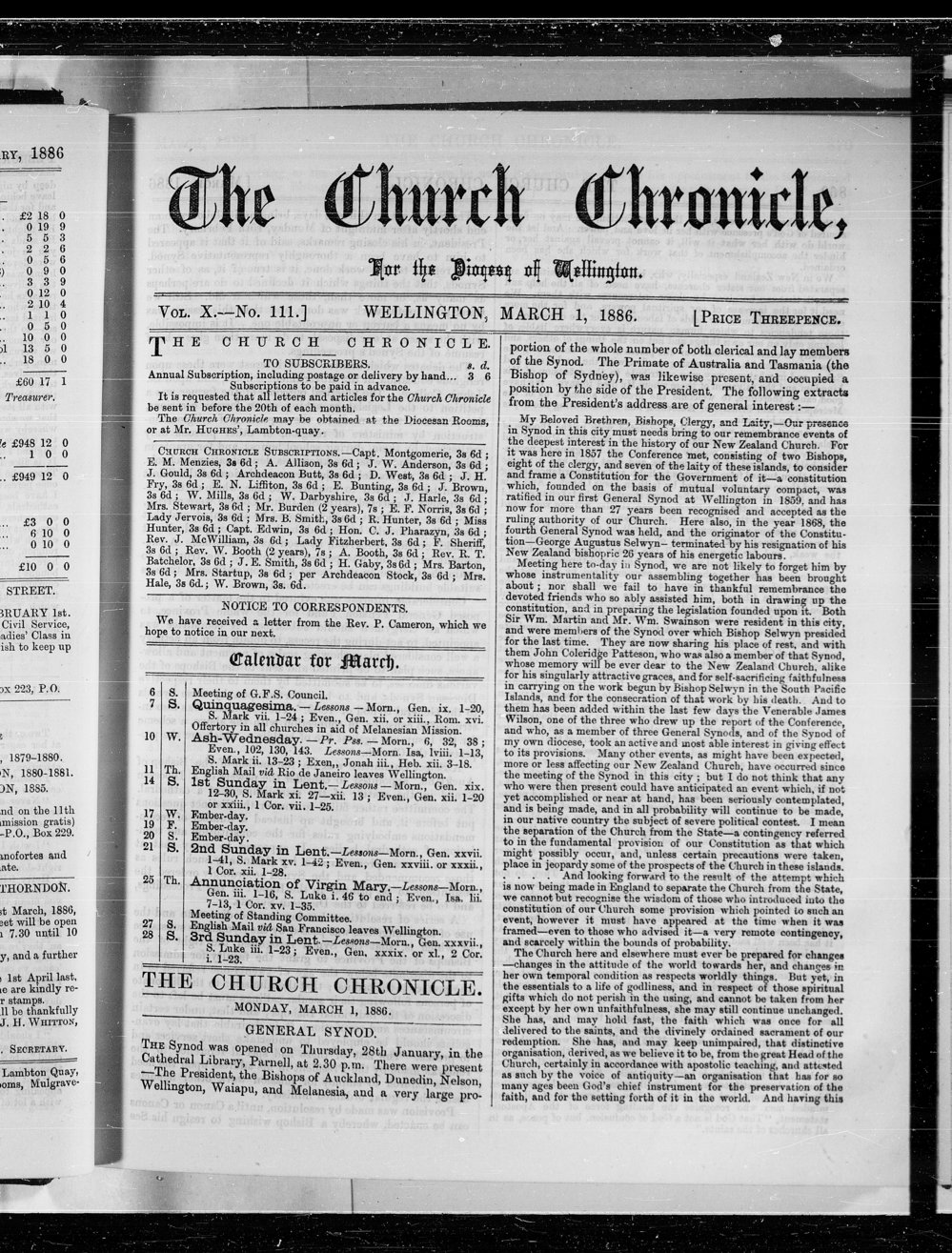 The Church Chronicle, Wellington: 1st March 1886