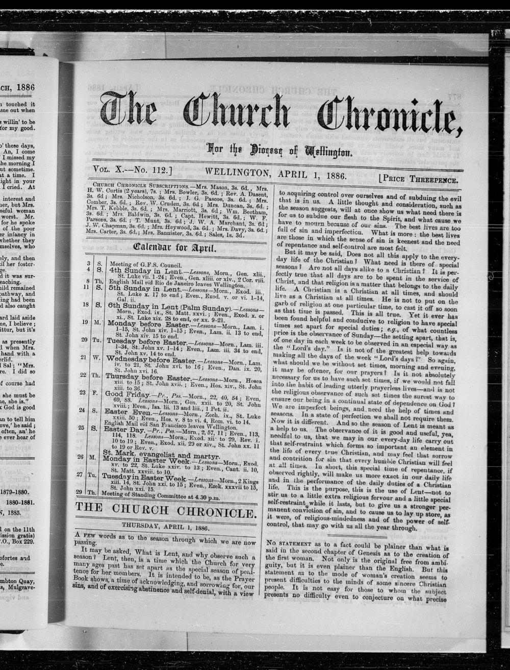 The Church Chronicle, Wellington: 1st April 1886
