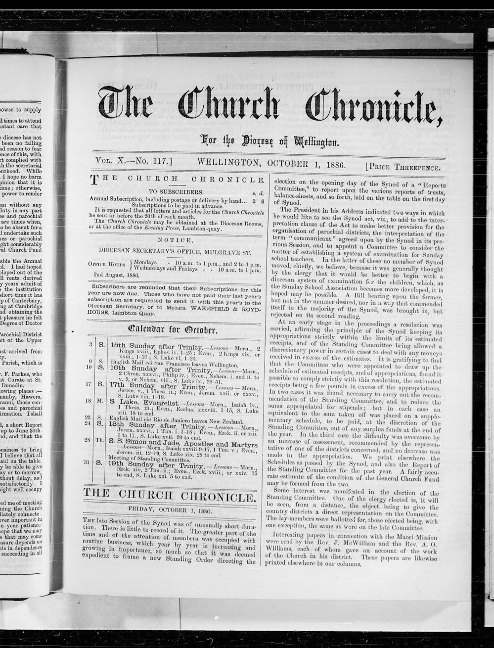 The Church Chronicle, Wellington: 1st October 1886