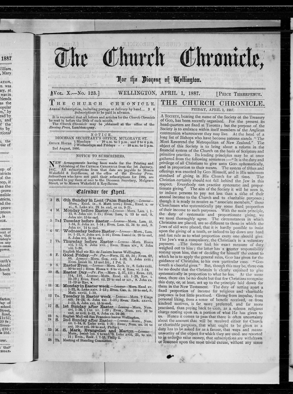 The Church Chronicle, Wellington: 1st April 1887