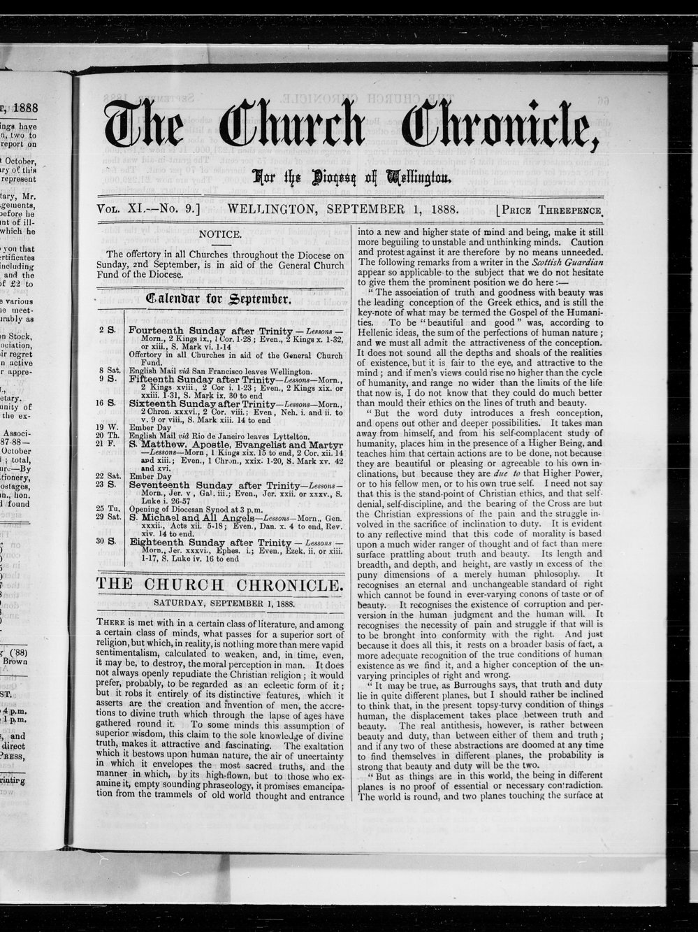 The Church Chronicle, Wellington: 1st September 1888