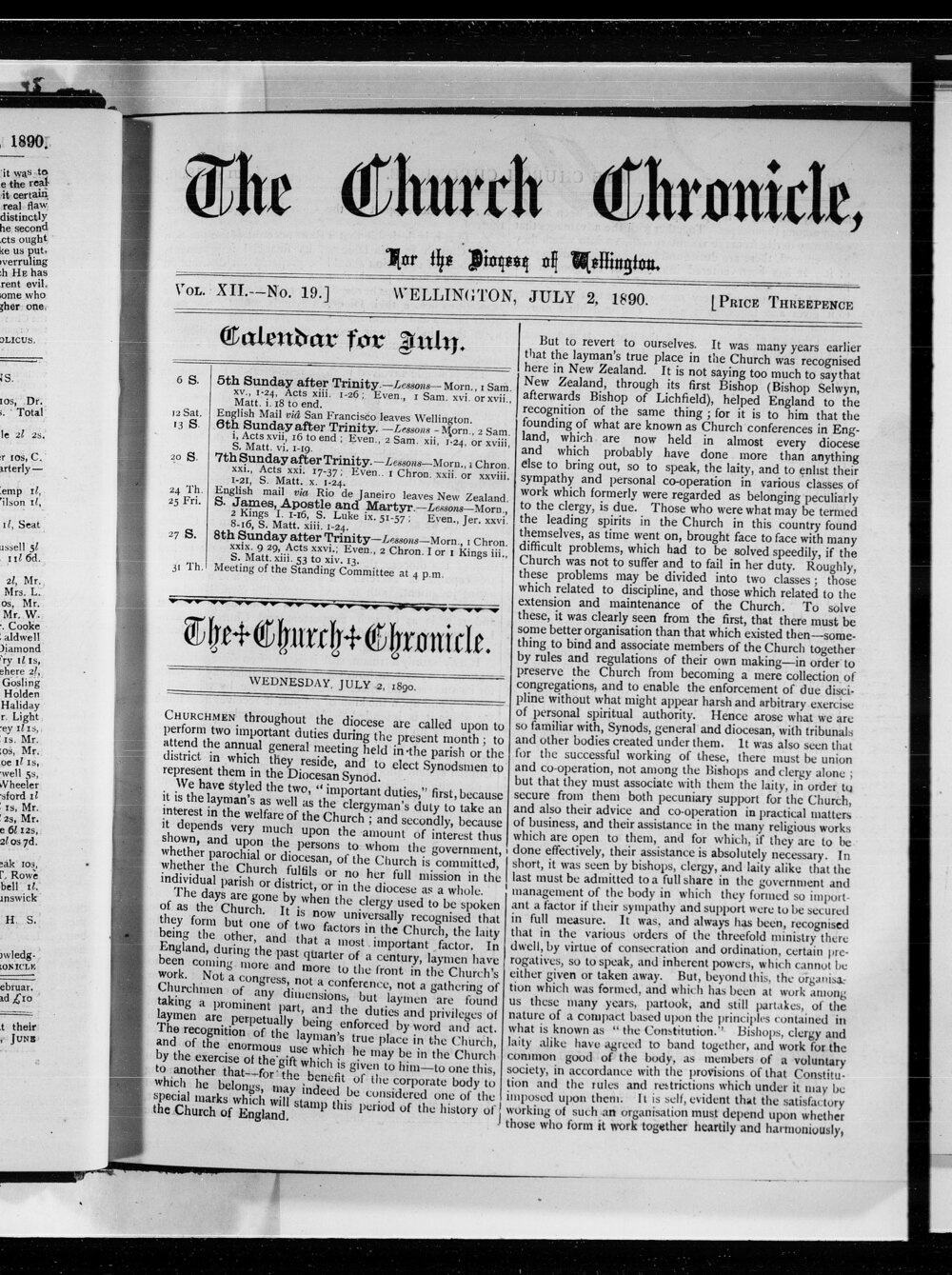 The Church Chronicle, Wellington: 1st July 1890