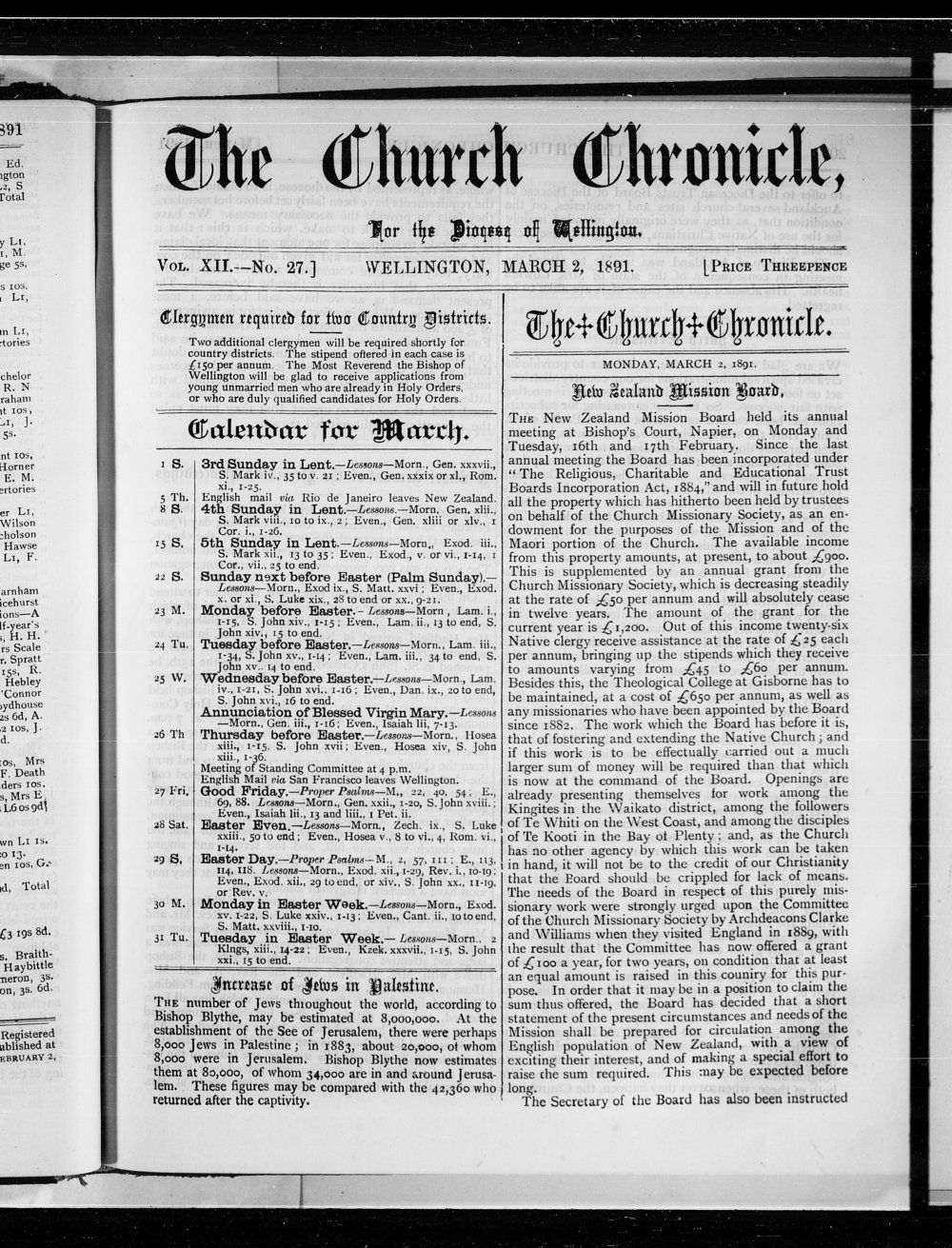 The Church Chronicle, Wellington: 2nd March 1891