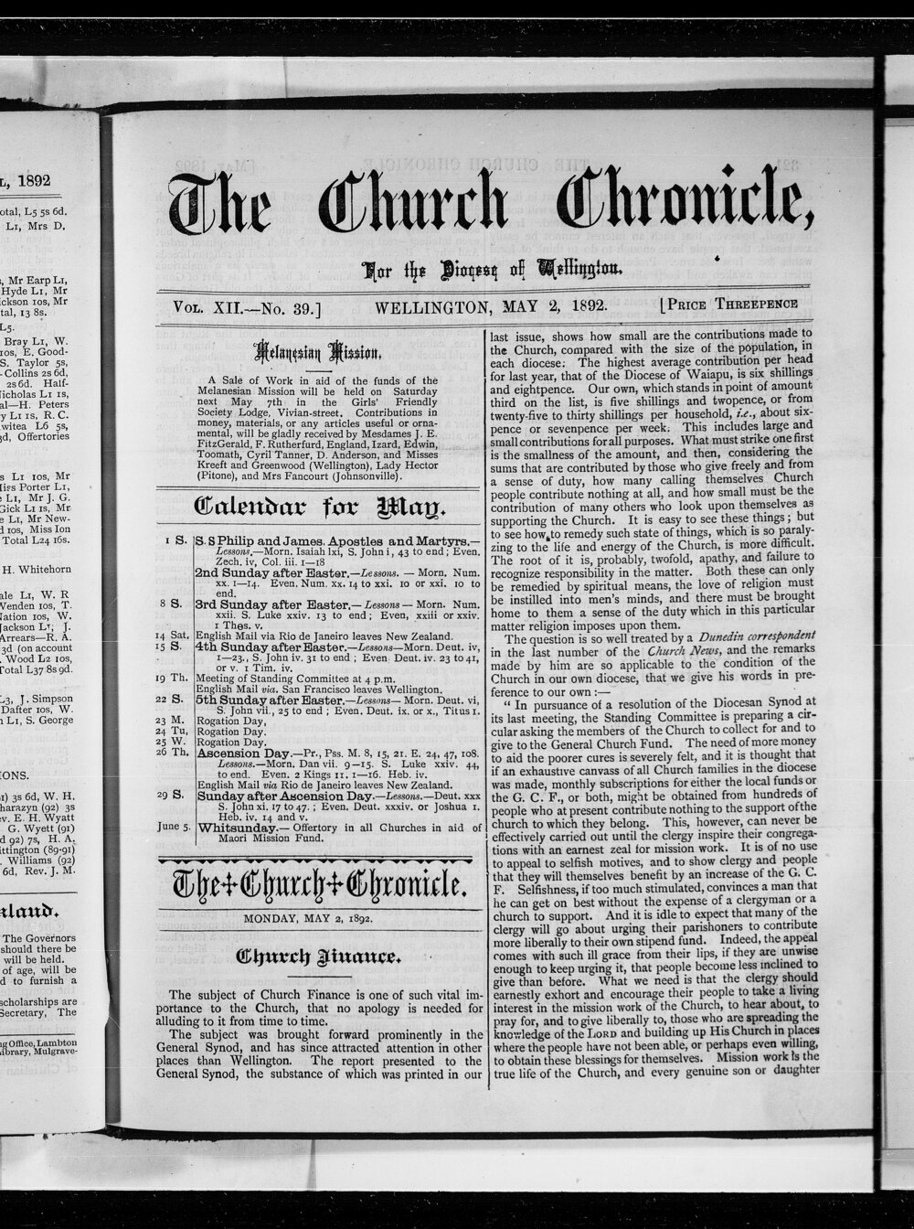 The Church Chronicle, Wellington: 2nd May 1892