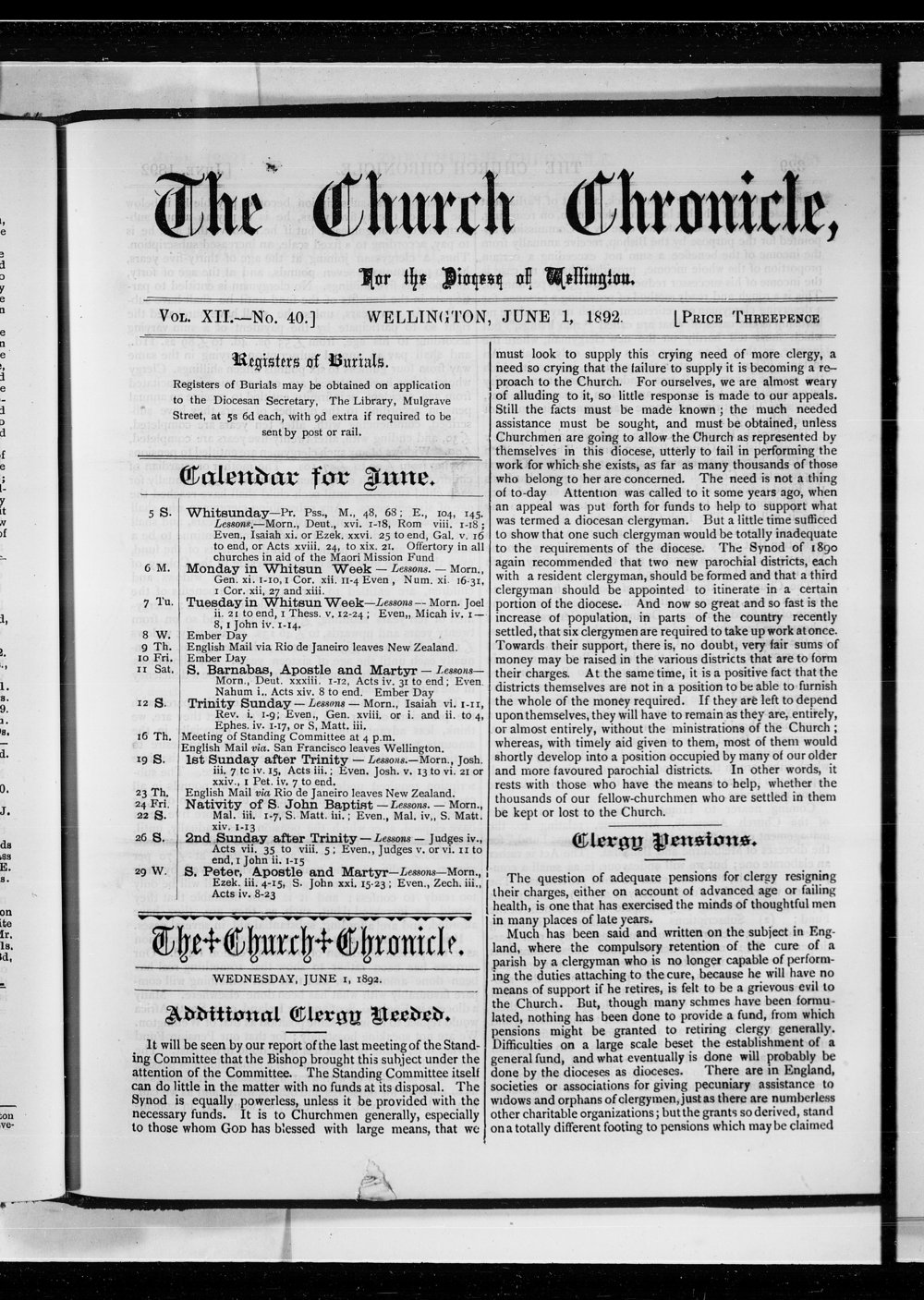 The Church Chronicle, Wellington: 1st June 1892