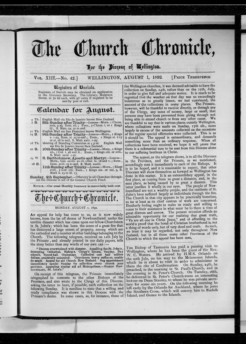 The Church Chronicle, Wellington: 1st August 1892
