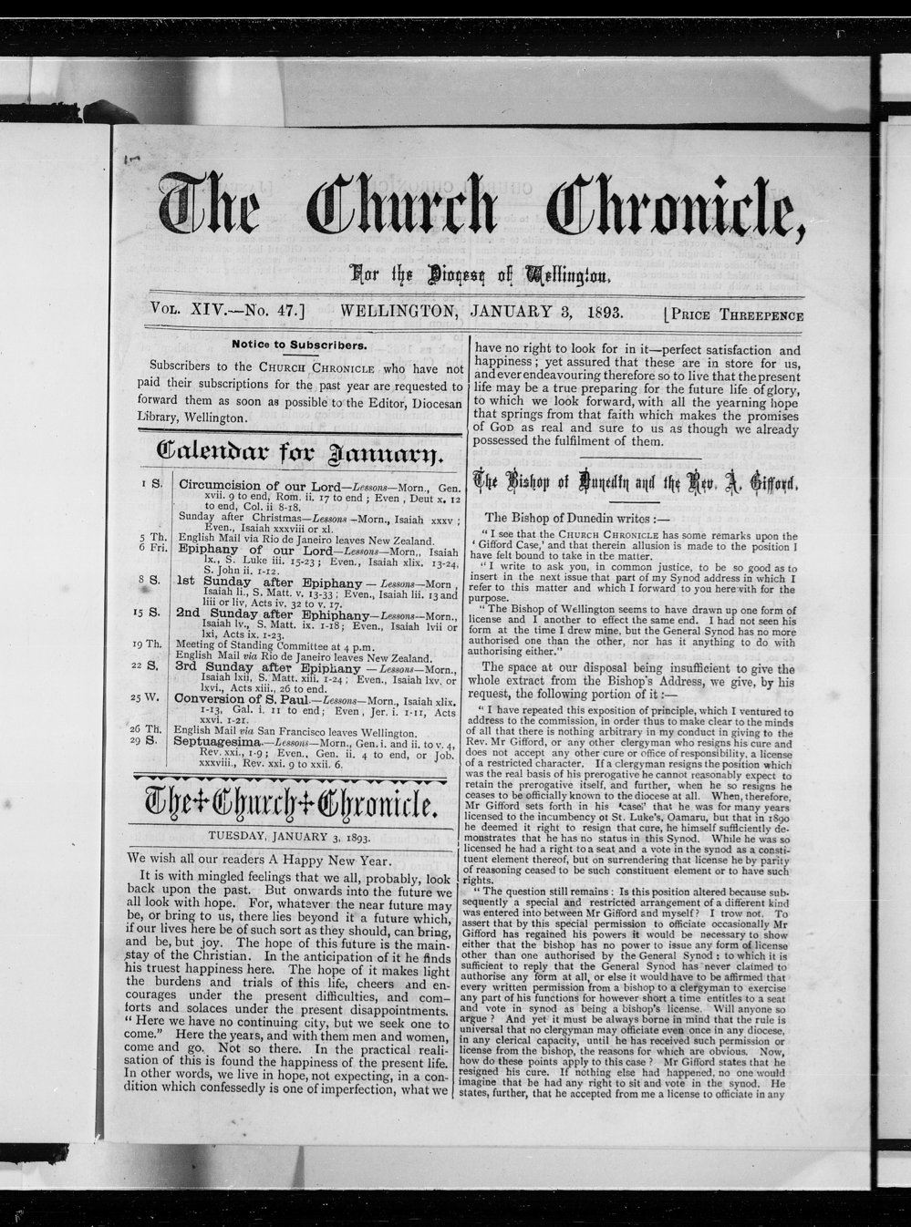 The Church Chronicle, Wellington: 3rd January 1893