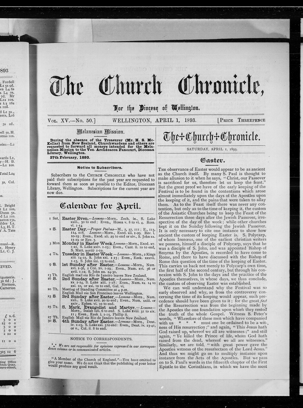 The Church Chronicle, Wellington: 1st April 1893