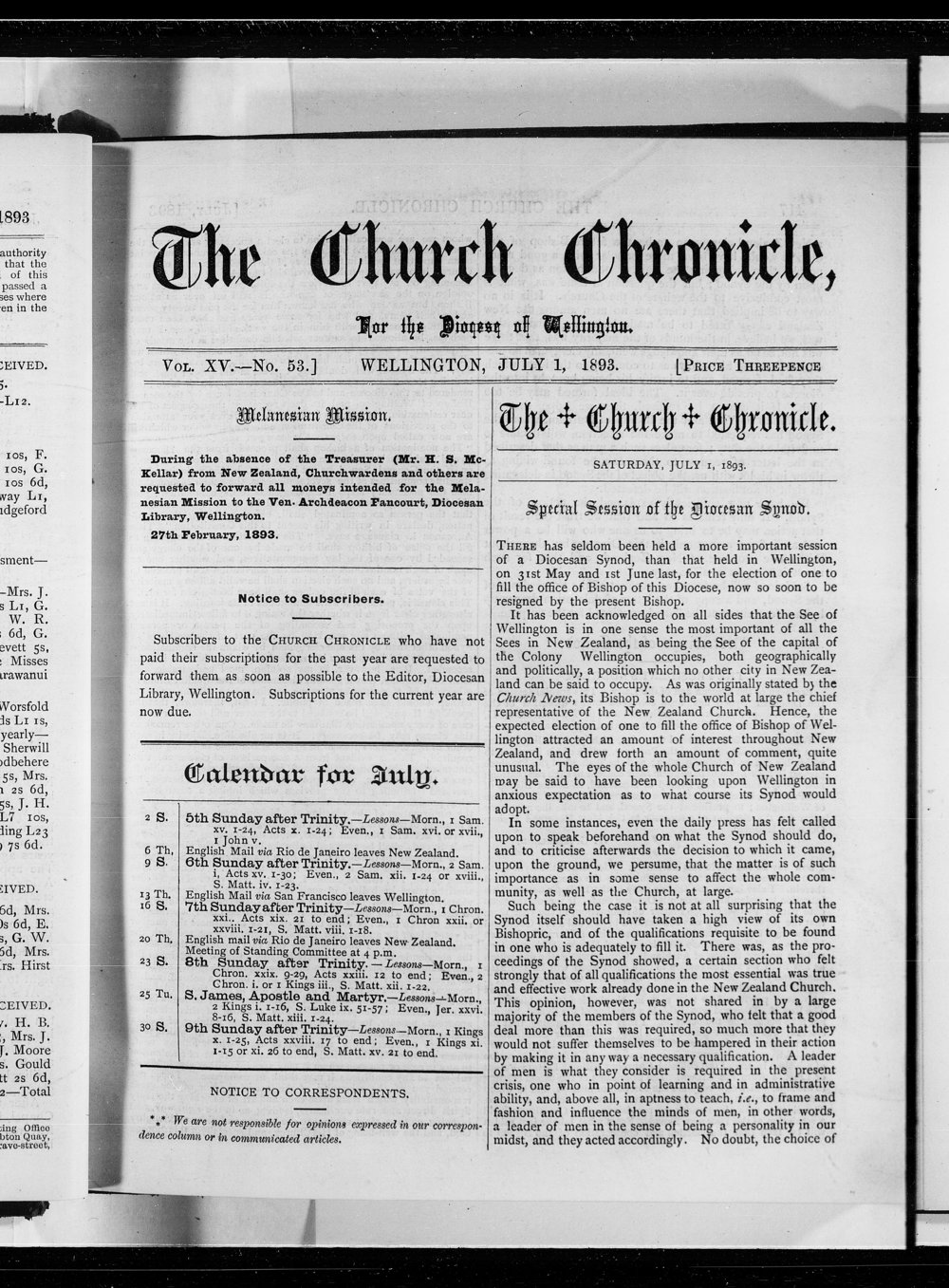 The Church Chronicle, Wellington: 1st July 1893