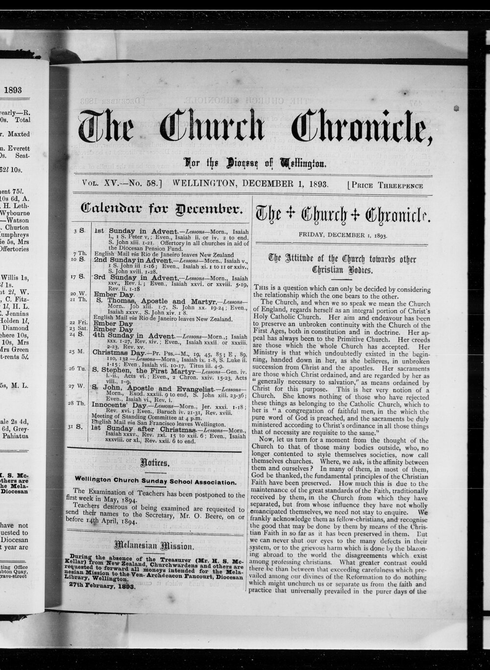 The Church Chronicle, Wellington: 1st December 1893